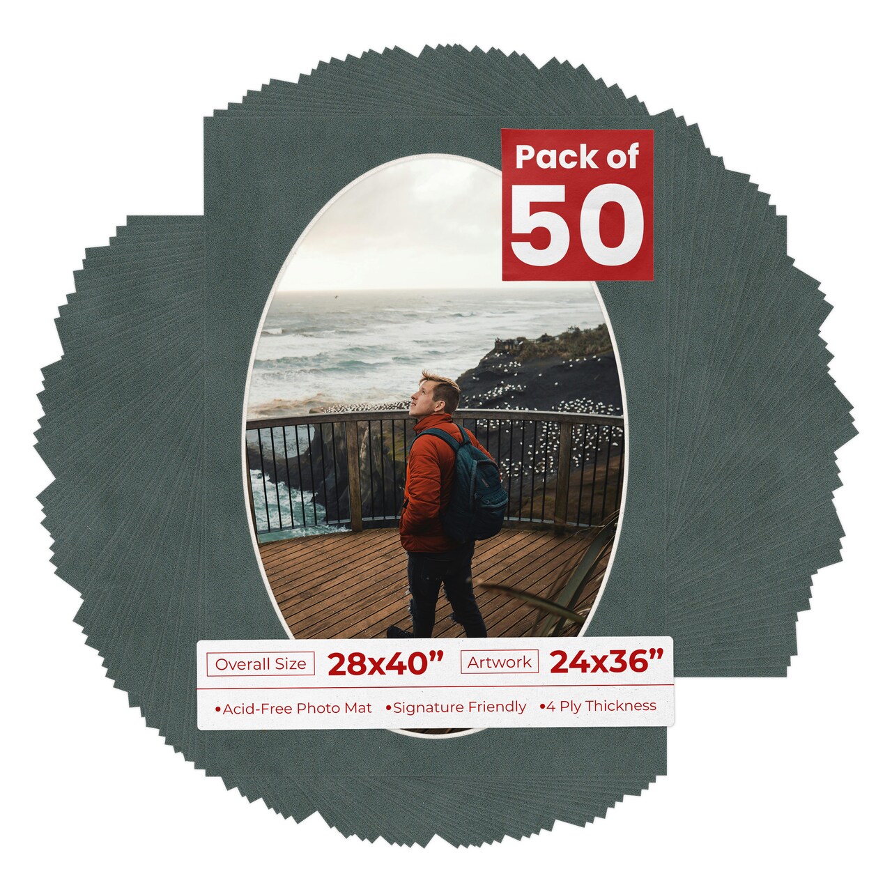 Dark Grey Suede Mat Board for 28x40 Frames - Oval Opening for 24x36 Photos